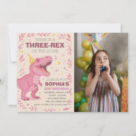 Girl Three-Rex Dinosaur Birthday Photo Kaart