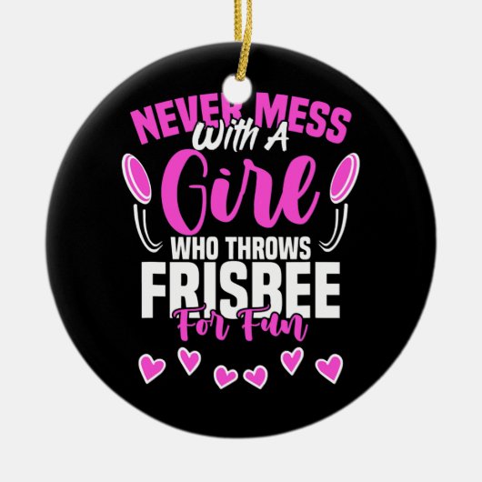 Girl Throws Frisbee Disk Golf Sport Ultimate Keramisch Ornament (Voorkant)