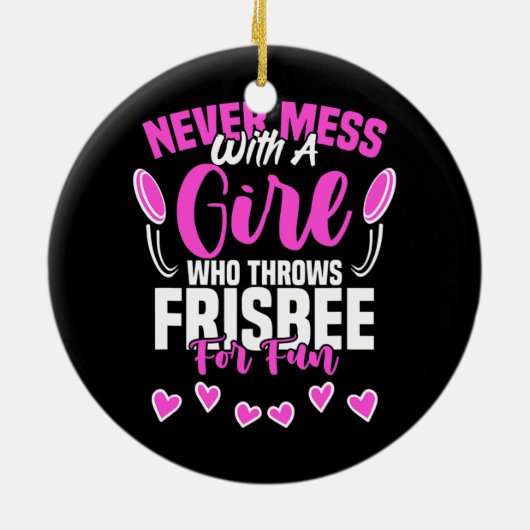 Girl Throws Frisbee Disk Golf Sport Ultimate Keramisch Ornament (Achterkant)