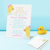 Girl Time Capsule Rubber Duck 1e Verjaardagsfeest Reclamebord Met Voetstuk