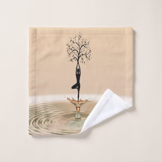 Girl Tree Silhouette Yoga Bad Handdoek (Wasdoekje)