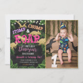 Girl Tropical Dinosaur Birthday Invitation Kaart (Voorkant)