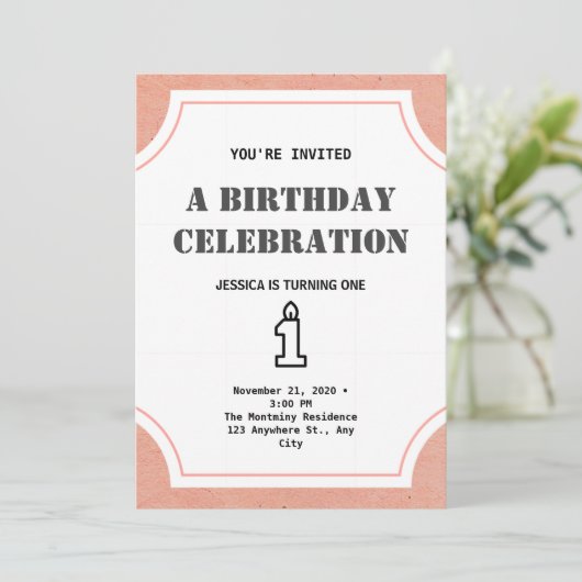 Girl Turing one Simple Elegant 1st Birthday Kaart (Staand voorkant)