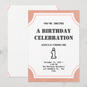 Girl Turing one Simple Elegant 1st Birthday Kaart (Voorkant / Achterkant)