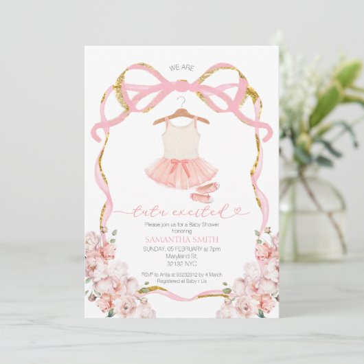 Girl Tutu Uitnodiging voor Baby shower (Staand voorkant)