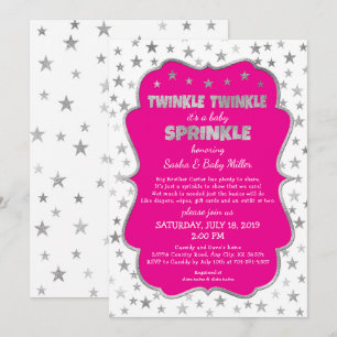 Girl Twinkle Baby Sprinkle-uitnodigingen, warm roz Kaart