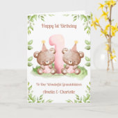 Girl Twins 1st Birthday Teddy Bears Card Kaart (Gele Bloem)