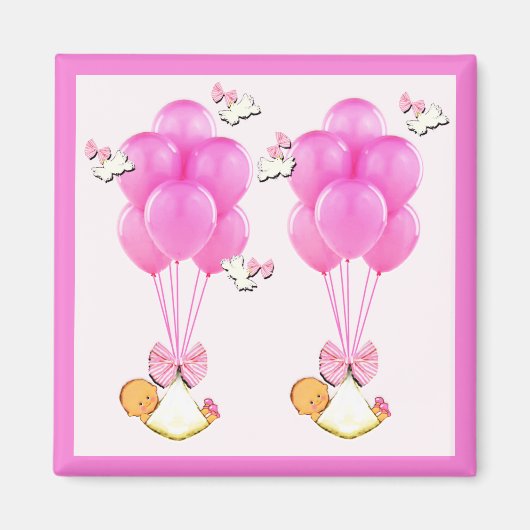 Girl Twins Baby shower Magneet (Voorkant)