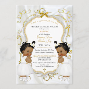 Girl Twins Baptism Christening Gold Ethnic Kaart
