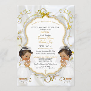 Girl Twins Baptism Christening Gold Ethnic Kaart