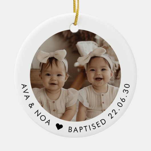 Girl Twins Baptism Photo Keepsake Keramisch Ornament (Voorkant)