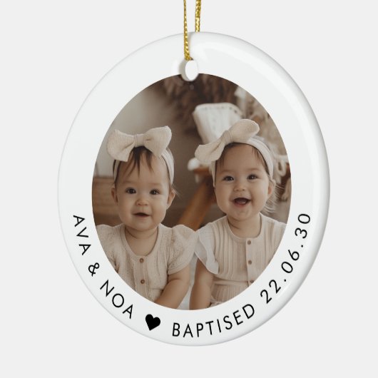 Girl Twins Baptism Photo Keepsake Keramisch Ornament (Links)