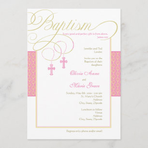 Girl Twins Damask Baptism Invitation Kaart