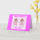 Girl twins, Happy Birthday Kaart (Gele Bloem)