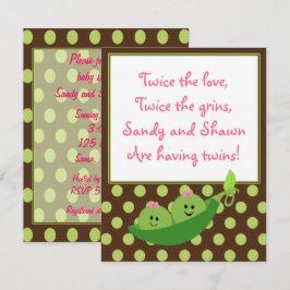 Girl Twins Peas in a Pod Baby shower Invitation Kaart