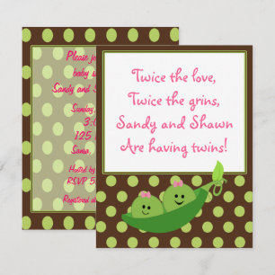 Girl Twins Peas in a Pod Baby shower Invitation Kaart