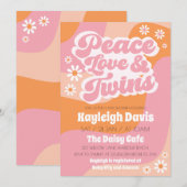 Girl Twins Retro Groovy 70s Baby shower Uitnodigin Kaart (Voorkant / Achterkant)
