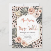 Girl Two Wild Leopard Print Birthday Uitnodiging (Voorkant)