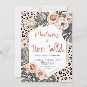 Girl Two Wild Leopard Print Birthday Uitnodiging