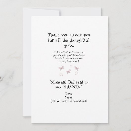 Girl Ultrasound Butterfly Funny Baby Dank je Bedankkaart (Achterkant)