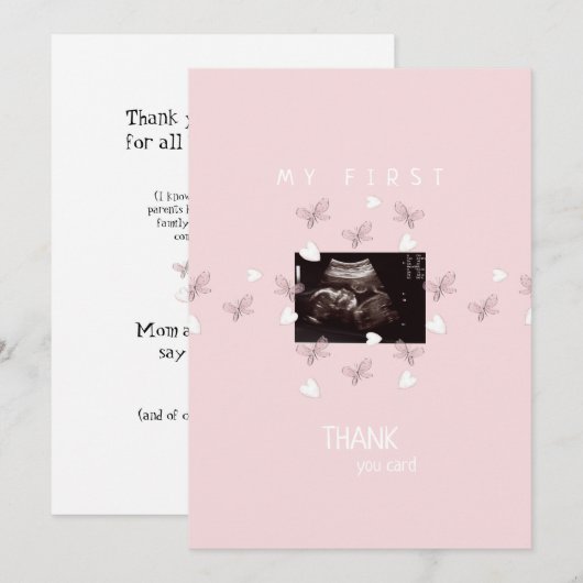 Girl Ultrasound Butterfly Funny Baby Dank je Bedankkaart (Voorkant / Achterkant)