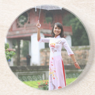 Girl Umbrella Asian Rain Woman Zandsteen Onderzetter