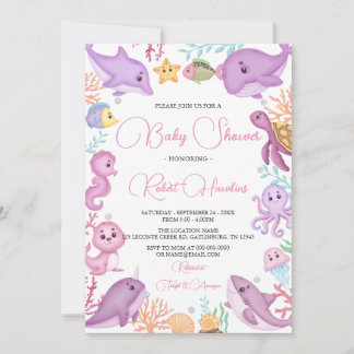 Girl under the Zee Ocean Waterverf Baby shower Kaart