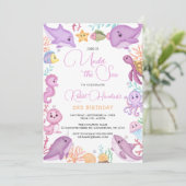 Girl under Zee Ocean Animals Birthday Kaart (Staand voorkant)