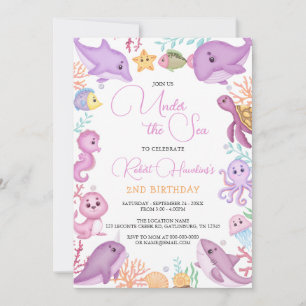Girl under Zee Ocean Animals Birthday Kaart
