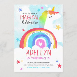Girl Unicorn en Rainbow Birthday Invitation Kaart