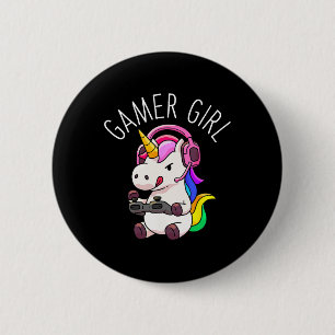 Girl Unicorn Gaming Cute Video Game Gift Women Gir Ronde Button 5,7 Cm