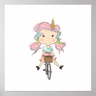 Girl Unicorn op een fiets Poster