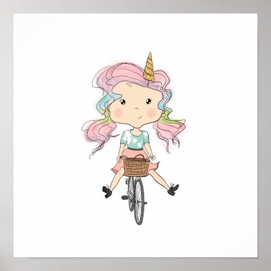 Girl Unicorn op een fiets Poster (Voorkant)