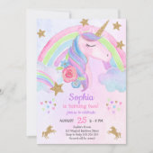 Girl Unicorn Party Birthday Gold Glitter Pastel Kaart (Voorkant)