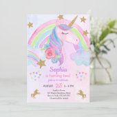 Girl Unicorn Party Birthday Gold Glitter Pastel Kaart (Staand voorkant)