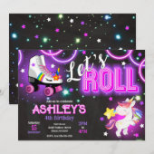 Girl Unicorn Roller Skating Birthday Neon Glow Kaart (Voorkant / Achterkant)