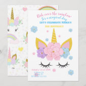 Girl unicorn verjaardagsfeest kaart (Voorkant / Achterkant)