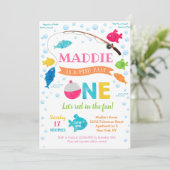 Girl Vist O-fish-ally 1st Birthday Invitation Kaart (Staand voorkant)