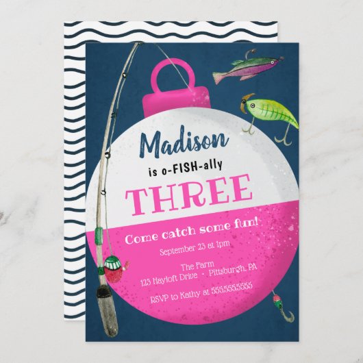 Girl Vist uitnodiging om de geboorte van O-FISH-al (Voorkant / Achterkant)