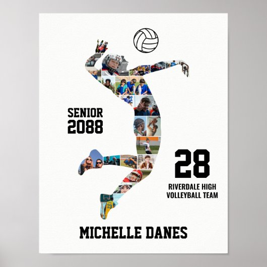 Girl Volleyball Player Custom Sports Photo Collage Poster (Voorkant)