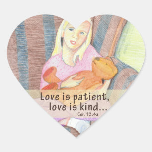 Girl w Teddy Bear Heart Stickers - Liefde is pati
