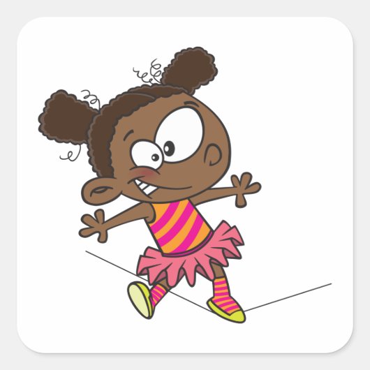 Girl Walking A Tightrope Vierkante Sticker (Voorkant)