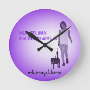 Girl Walking Dog Clock Ronde Klok