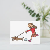 Girl Walking Dog - Dog Walker - schattige cartoon Briefkaart (Staand voorkant)