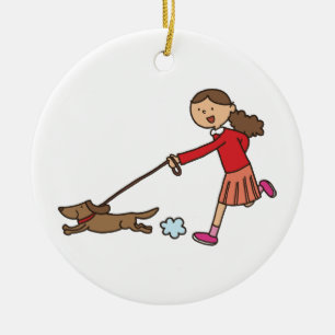 Girl Walking Dog - Dog Walker - schattige cartoon Keramisch Ornament