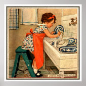 Girl Washing Dishes door Jessie Willcox Smith Poster (Voorkant)