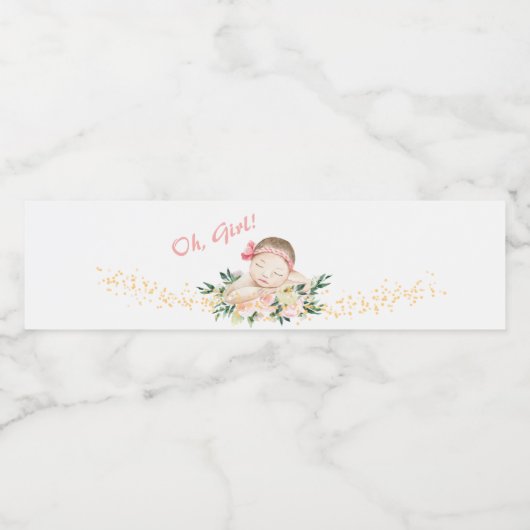 Girl Water Labels Baby shower met Cute Newborn Waterfles Etiket (Enkel label)