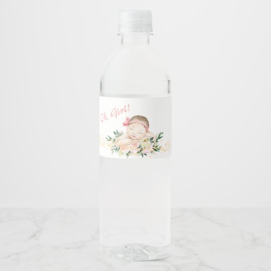Girl Water Labels Baby shower met Cute Newborn Waterfles Etiket (Voorkant)