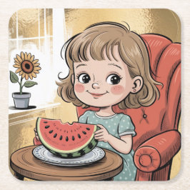 Girl Watermelon Square Onderzetter Set
