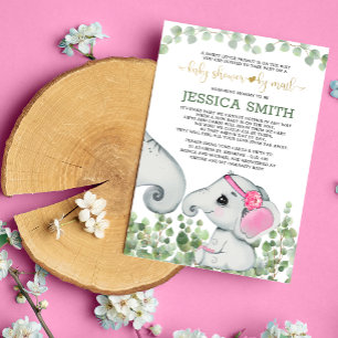 Girl Waterverf Elephant Baby shower door Mail Kaart